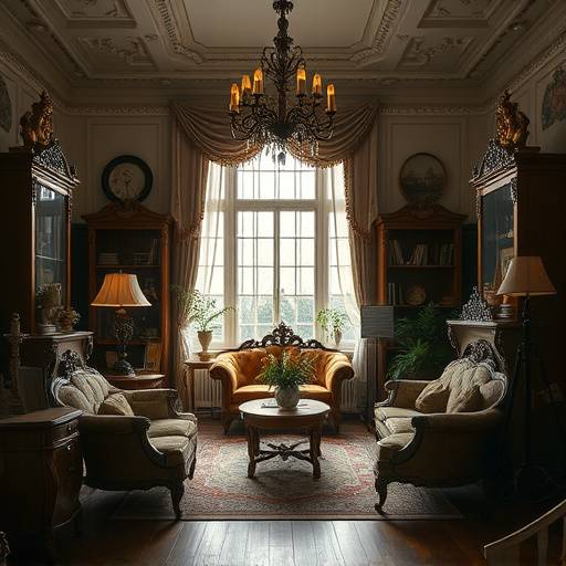 Studio E vintage-style setup with antique furniture and ornate details